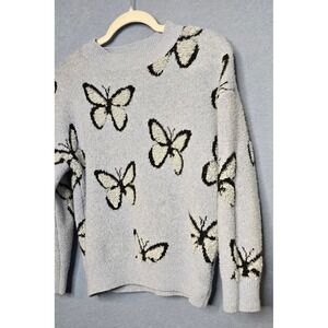 Hazel Moon Butterfly Knit Sweater‎ Light Blue Fuzzy Mock Neck Size S